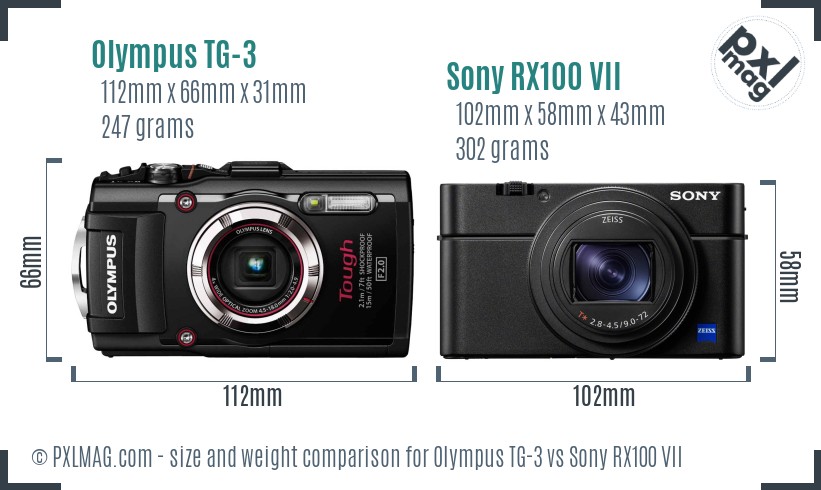 Olympus TG-3 vs Sony RX100 VII size comparison