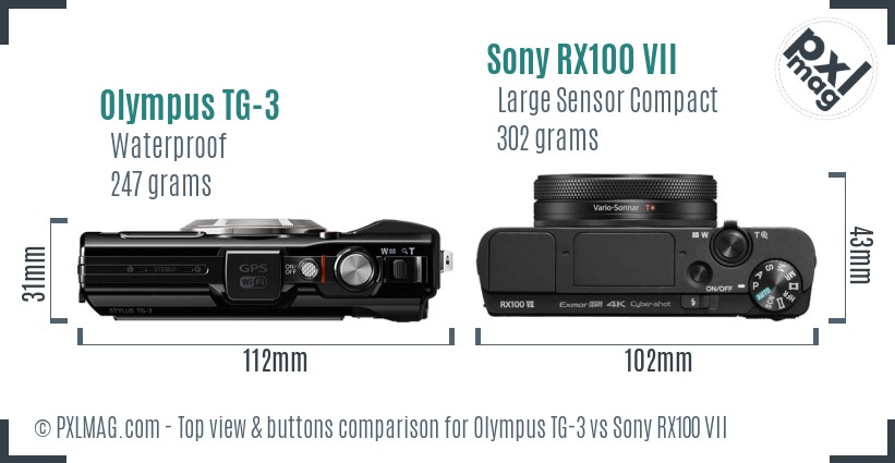 Olympus TG-3 vs Sony RX100 VII top view buttons comparison