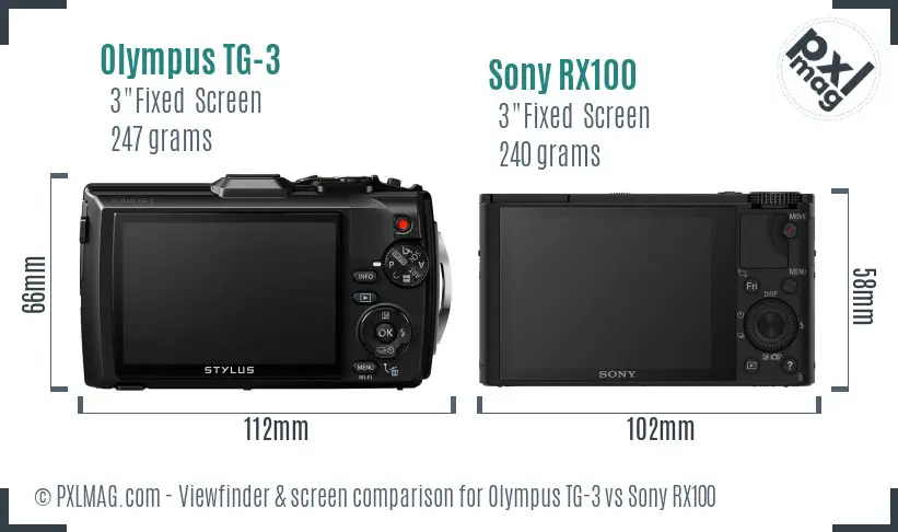 Olympus TG-3 vs Sony RX100 Screen and Viewfinder comparison