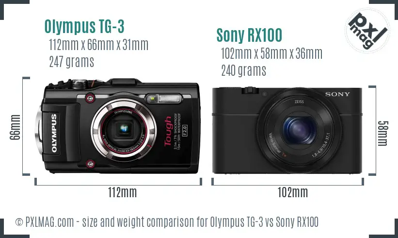 Olympus TG-3 vs Sony RX100 size comparison
