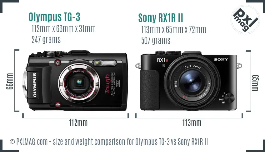 Olympus TG-3 vs Sony RX1R II size comparison