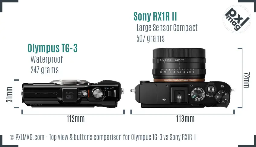 Olympus TG-3 vs Sony RX1R II top view buttons comparison
