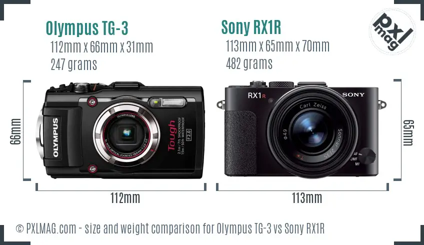 Olympus TG-3 vs Sony RX1R size comparison