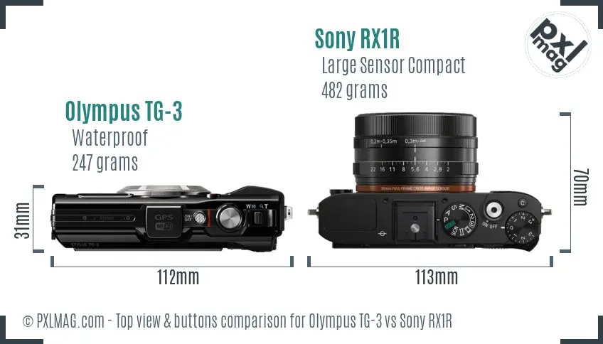 Olympus TG-3 vs Sony RX1R top view buttons comparison