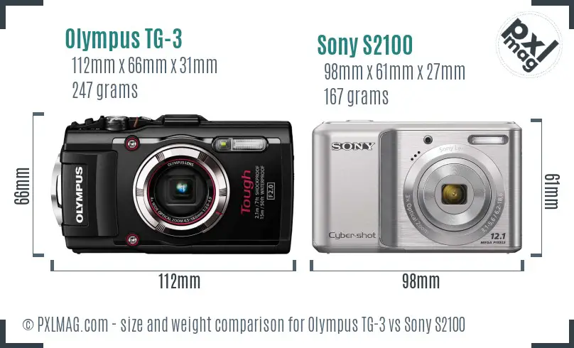 Olympus TG-3 vs Sony S2100 size comparison
