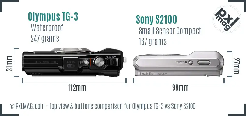 Olympus TG-3 vs Sony S2100 top view buttons comparison
