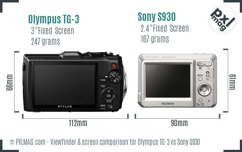 Olympus TG-3 vs Sony S930 Screen and Viewfinder comparison