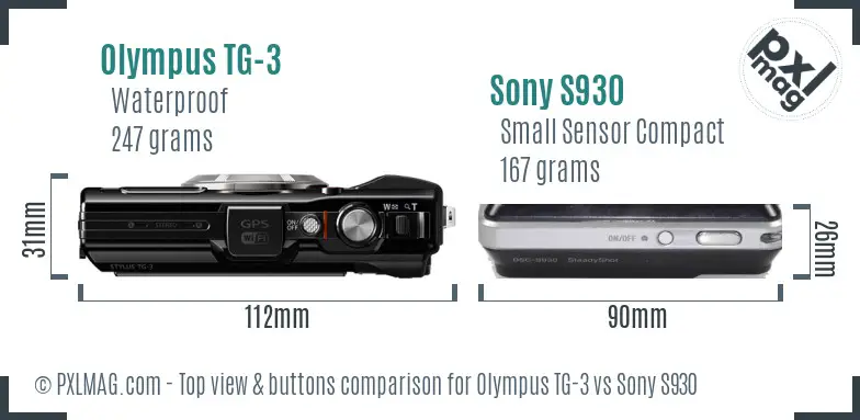 Olympus TG-3 vs Sony S930 top view buttons comparison