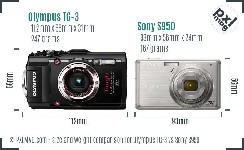 Olympus TG-3 vs Sony S950 size comparison