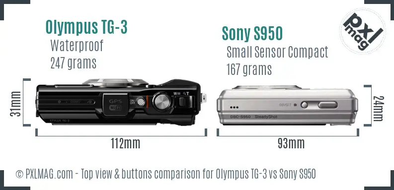 Olympus TG-3 vs Sony S950 top view buttons comparison