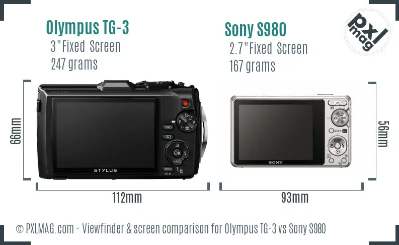 Olympus TG-3 vs Sony S980 Screen and Viewfinder comparison