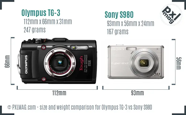 Olympus TG-3 vs Sony S980 size comparison
