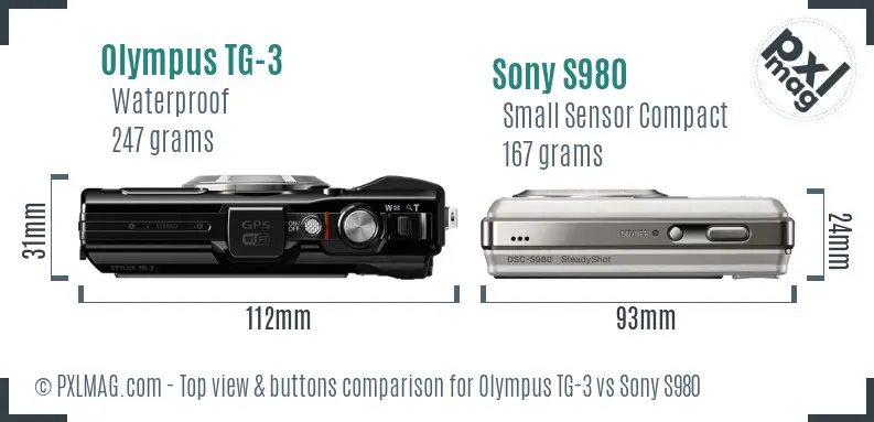 Olympus TG-3 vs Sony S980 top view buttons comparison