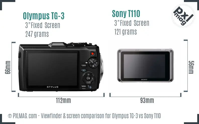 Olympus TG-3 vs Sony T110 Screen and Viewfinder comparison