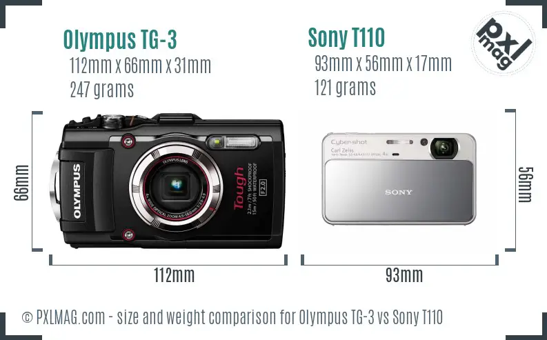Olympus TG-3 vs Sony T110 size comparison