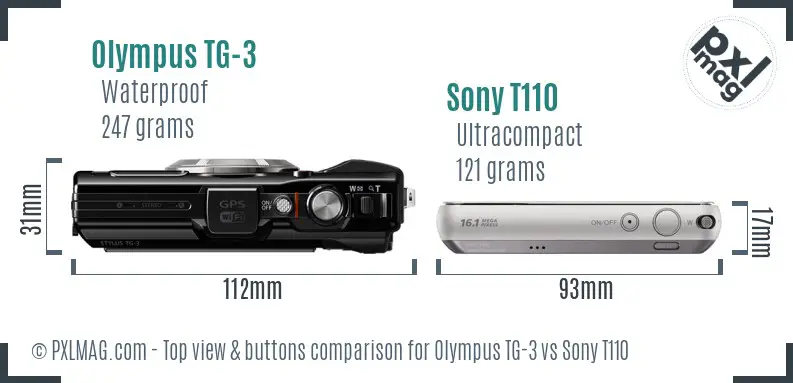 Olympus TG-3 vs Sony T110 top view buttons comparison