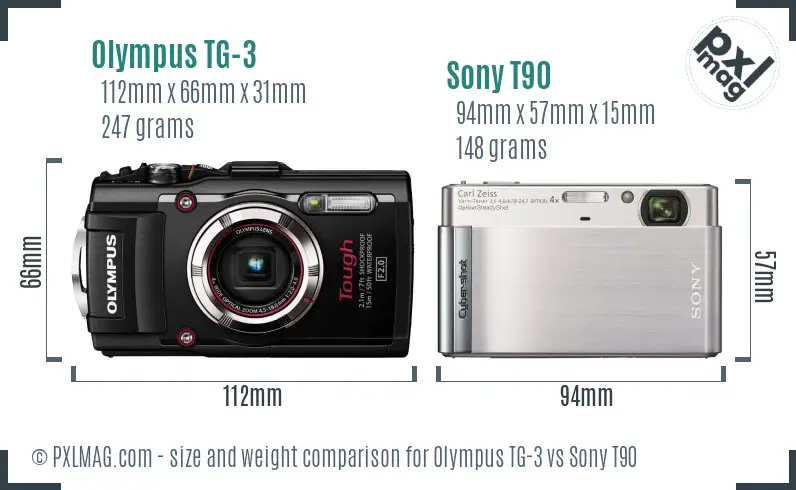 Olympus TG-3 vs Sony T90 size comparison