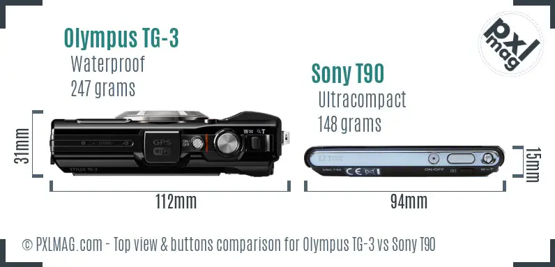 Olympus TG-3 vs Sony T90 top view buttons comparison