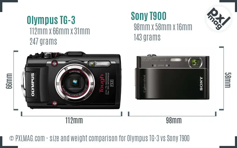 Olympus TG-3 vs Sony T900 size comparison