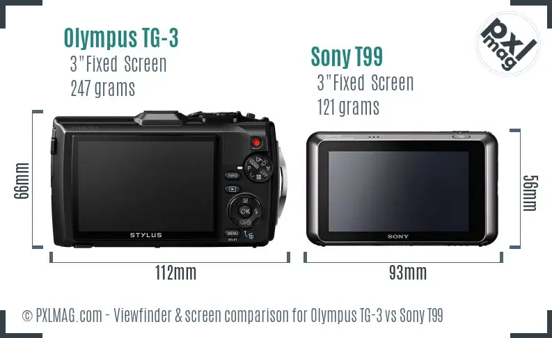Olympus TG-3 vs Sony T99 Screen and Viewfinder comparison