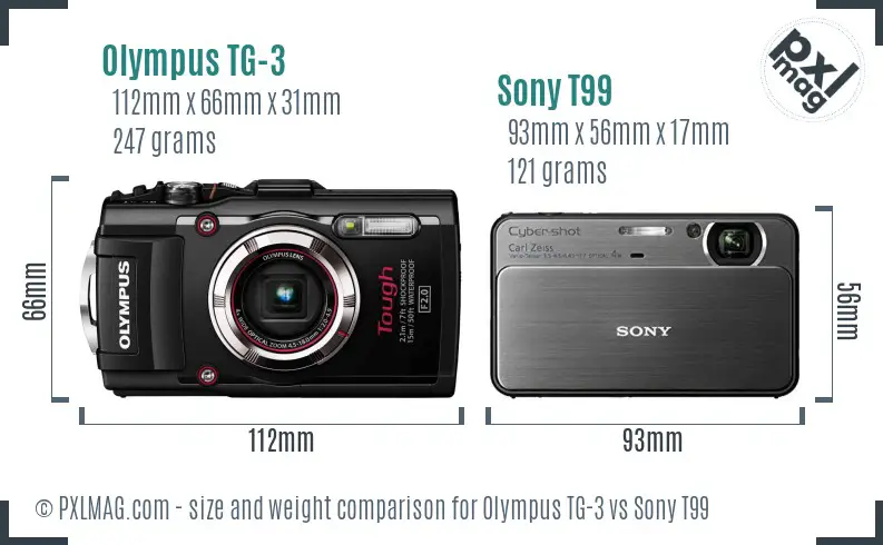 Olympus TG-3 vs Sony T99 size comparison
