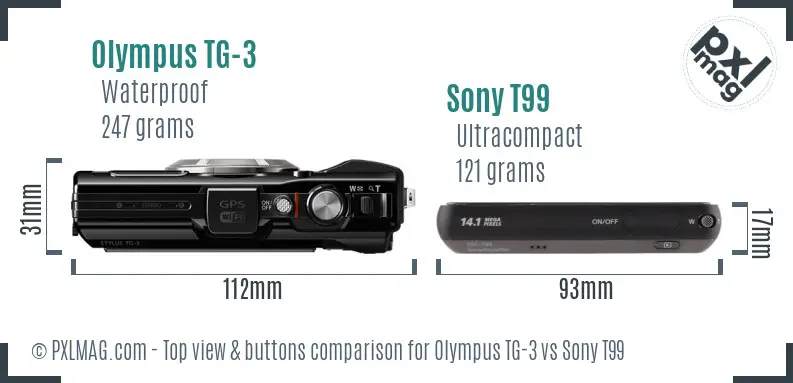 Olympus TG-3 vs Sony T99 top view buttons comparison