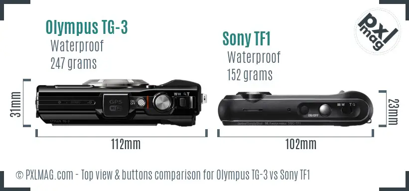 Olympus TG-3 vs Sony TF1 top view buttons comparison