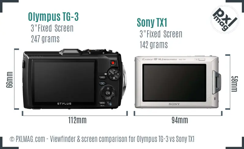 Olympus TG-3 vs Sony TX1 Screen and Viewfinder comparison