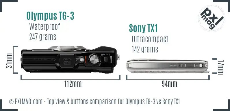 Olympus TG-3 vs Sony TX1 top view buttons comparison