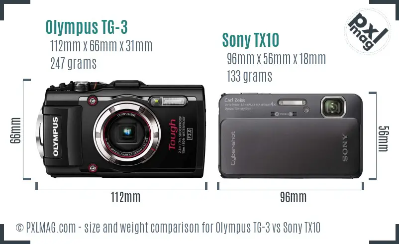 Olympus TG-3 vs Sony TX10 size comparison