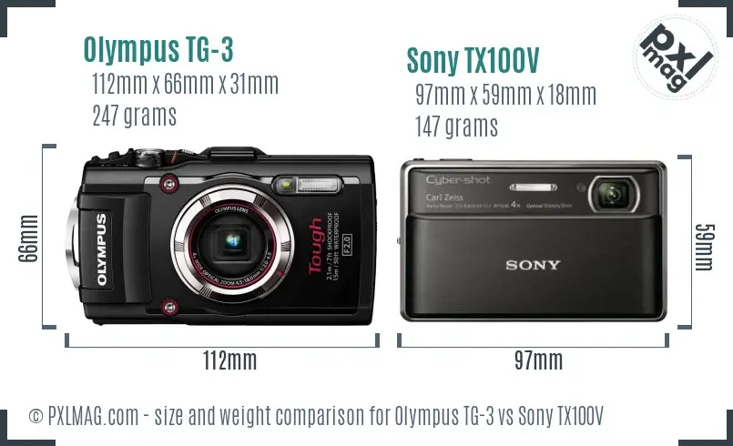 Olympus TG-3 vs Sony TX100V size comparison