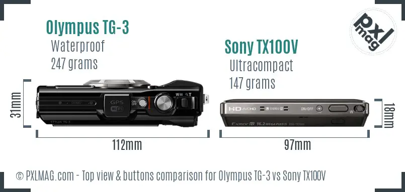 Olympus TG-3 vs Sony TX100V top view buttons comparison