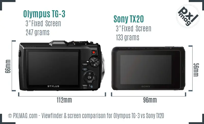 Olympus TG-3 vs Sony TX20 Screen and Viewfinder comparison