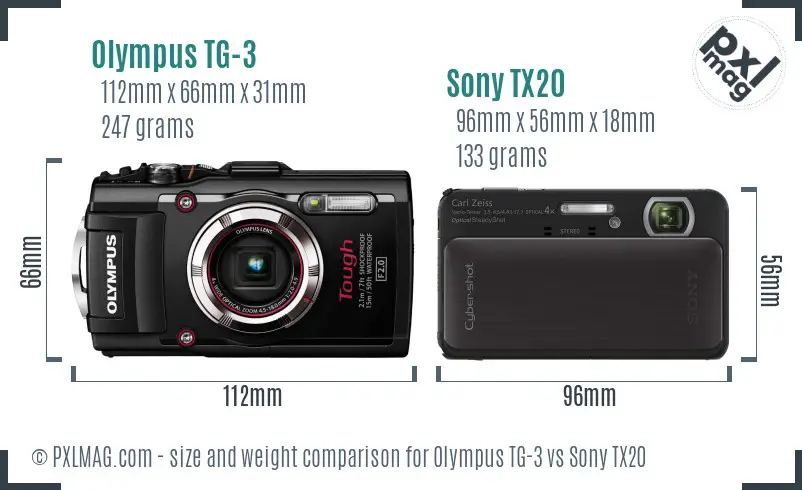 Olympus TG-3 vs Sony TX20 size comparison