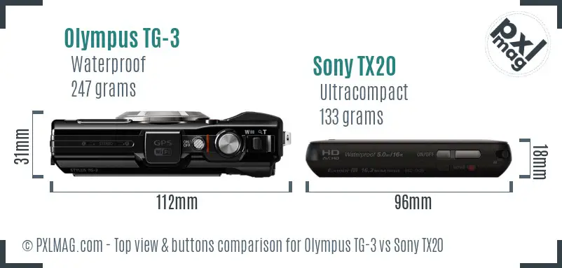 Olympus TG-3 vs Sony TX20 top view buttons comparison