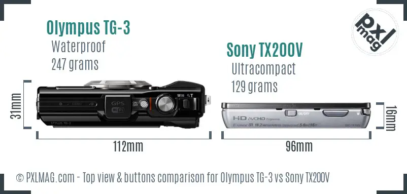 Olympus TG-3 vs Sony TX200V top view buttons comparison