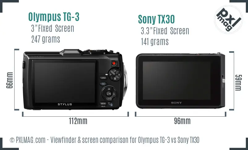 Olympus TG-3 vs Sony TX30 Screen and Viewfinder comparison