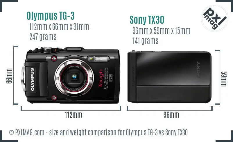 Olympus TG-3 vs Sony TX30 size comparison
