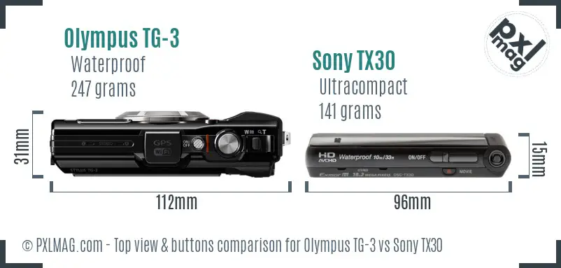 Olympus TG-3 vs Sony TX30 top view buttons comparison