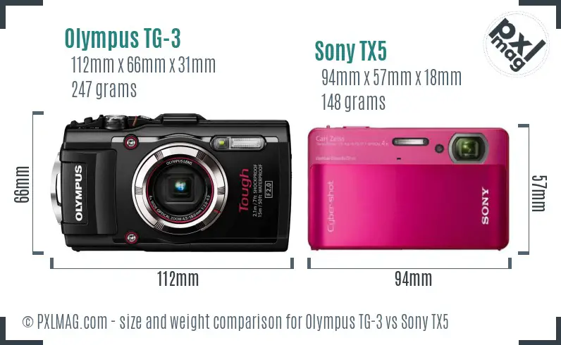 Olympus TG-3 vs Sony TX5 size comparison