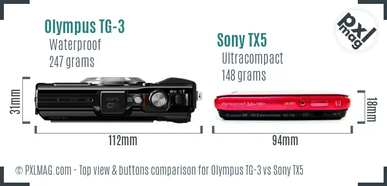 Olympus TG-3 vs Sony TX5 top view buttons comparison