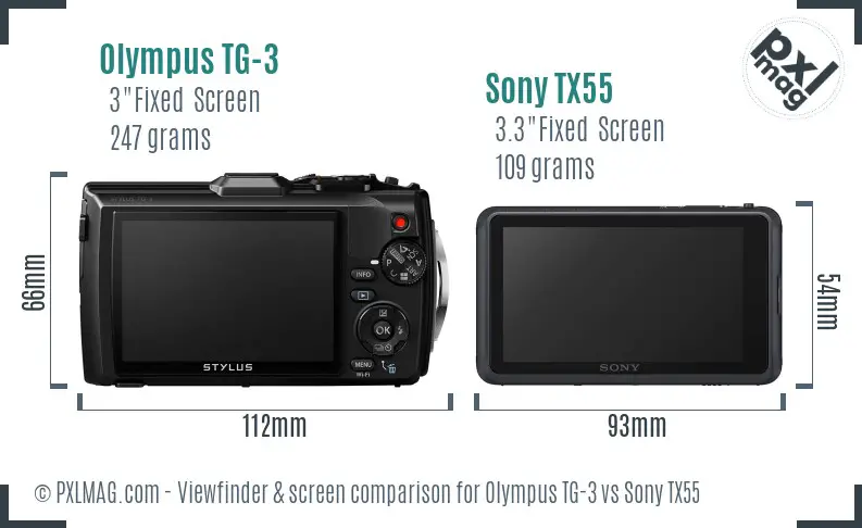 Olympus TG-3 vs Sony TX55 Screen and Viewfinder comparison