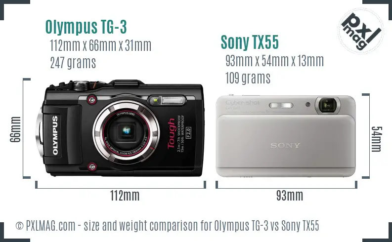 Olympus TG-3 vs Sony TX55 size comparison