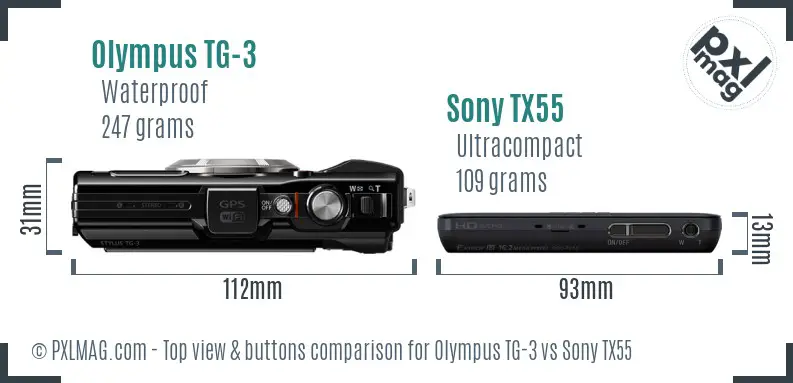 Olympus TG-3 vs Sony TX55 top view buttons comparison