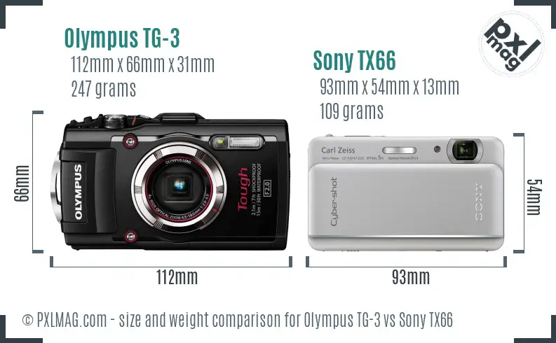 Olympus TG-3 vs Sony TX66 size comparison