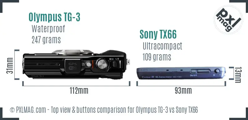 Olympus TG-3 vs Sony TX66 top view buttons comparison
