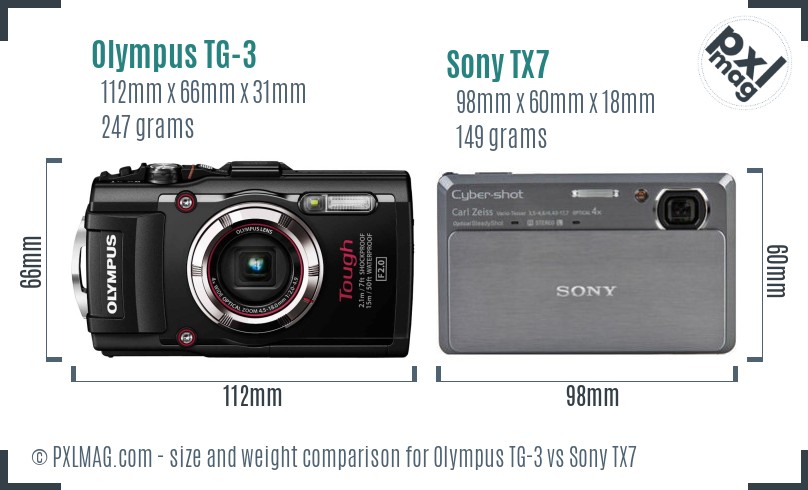 Olympus TG-3 vs Sony TX7 size comparison