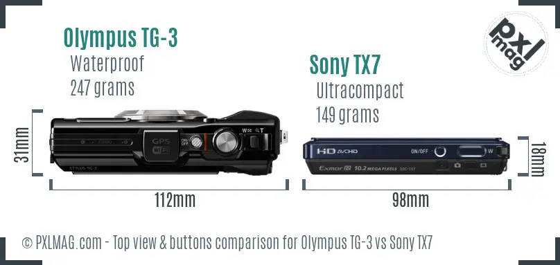 Olympus TG-3 vs Sony TX7 top view buttons comparison