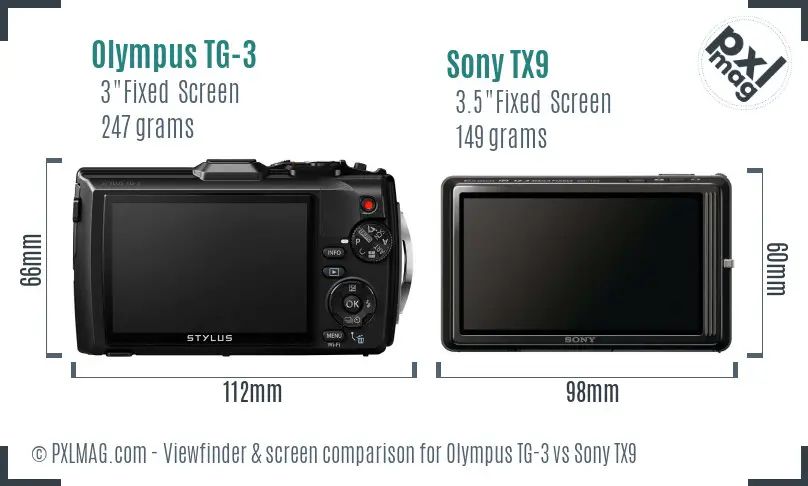 Olympus TG-3 vs Sony TX9 Screen and Viewfinder comparison