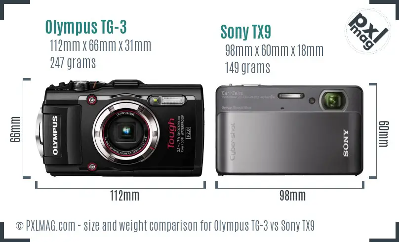 Olympus TG-3 vs Sony TX9 size comparison